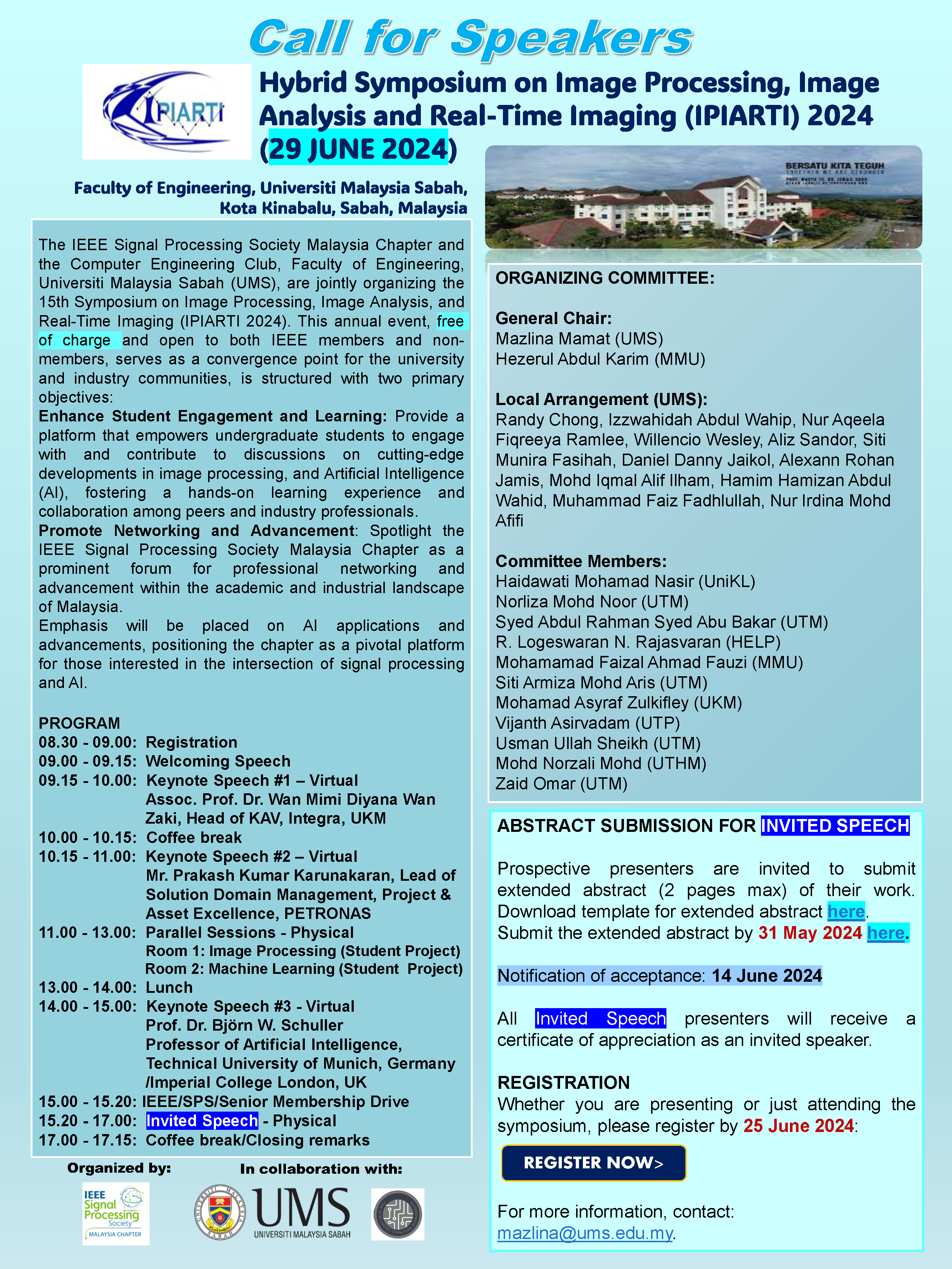 IPIARTI2024: 15th Symposium on Image Processing, Image Analysis, and Real-Time Imaging